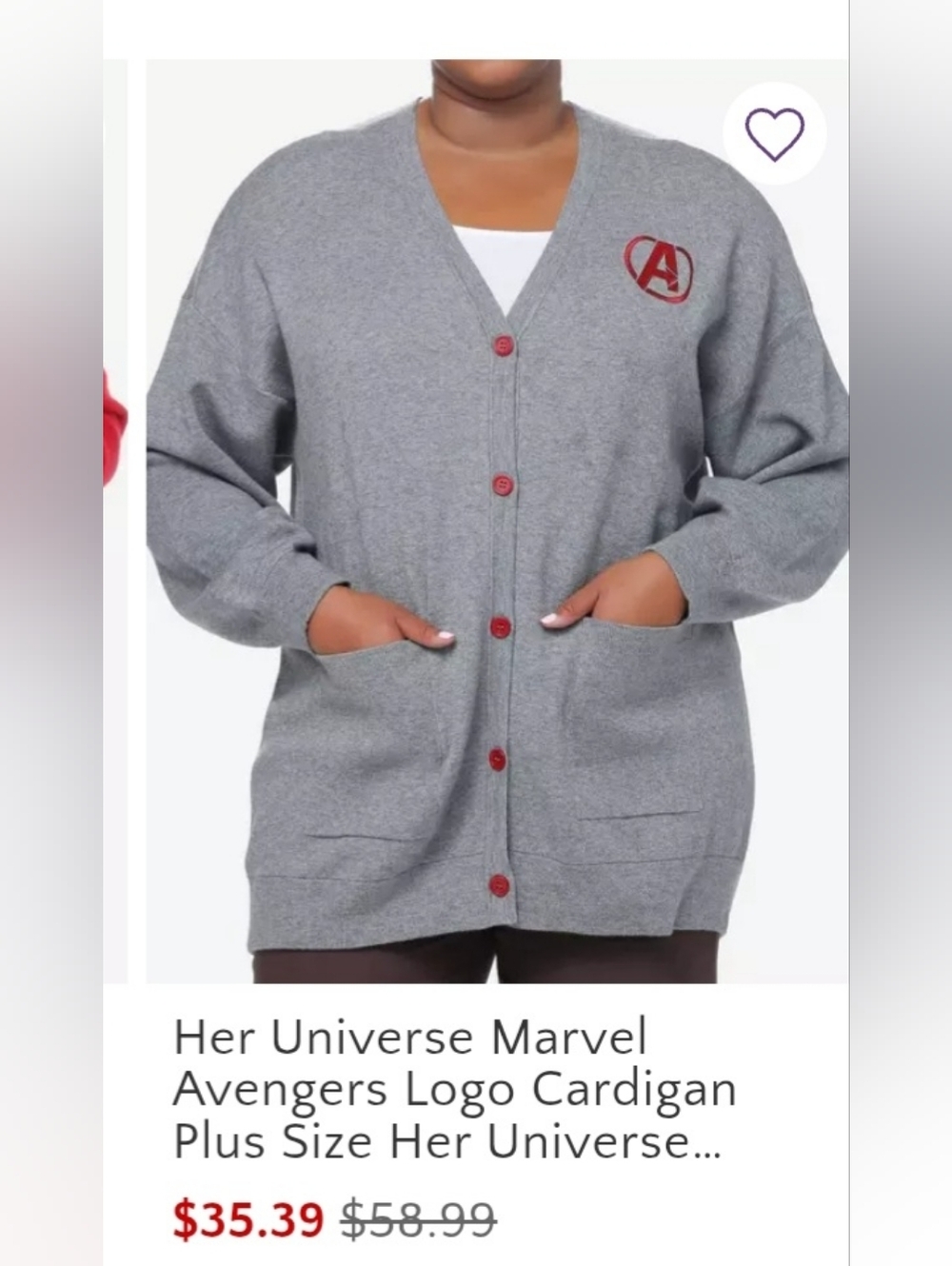 NWOT Her Universe - Marvel Avengers Logo Gray Cardigan with Red Detailing 3X